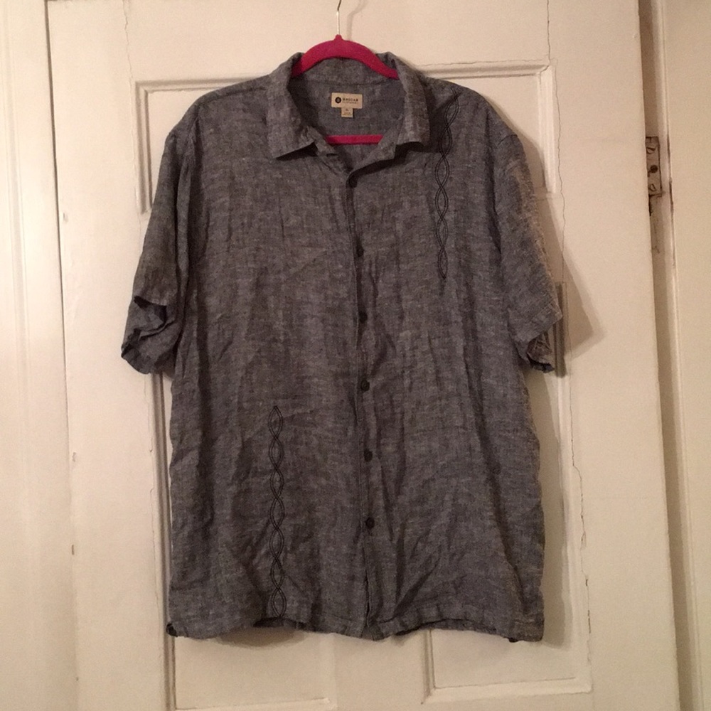 Men’s retro style linen blend short slv button up